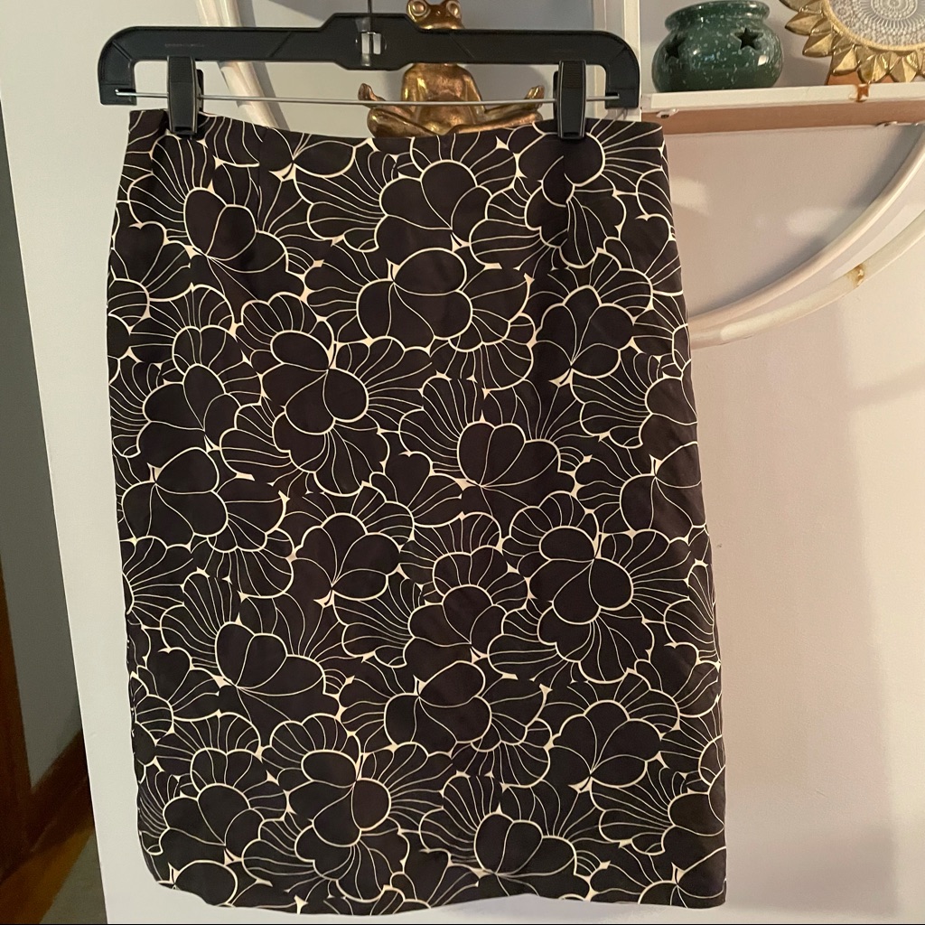 Ann Taylor Women's Black Floral Silk Lined Skirt 6